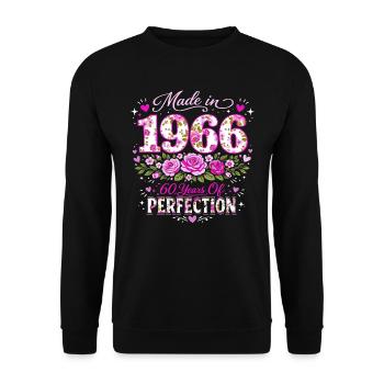 Woman's 60th Birthday Gift - 1966 Birthday Floral - Unisex Sweatshirt - black - Front - Alina (178cm) & Michal (187cm)
