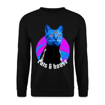 Cats & House Chat Musique House Deep House  - Sweat-shirt Unisexe - noir - Devant - Alina (178cm) & Michal (187cm)