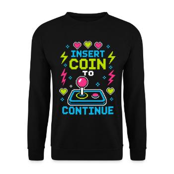 Insert Coin To Continue Retro Gaming - Unisex Pullover - Schwarz - Vorne - Alina (178cm) & Michal (187cm)