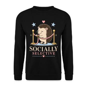 Socially selective hedgehog with humor - Unisex Sweatshirt - black - Front - Alina (178cm) & Michal (187cm)