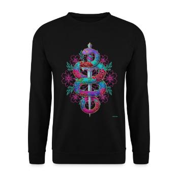 Schlangenschwertblumen-Design. - Unisex Pullover - Schwarz - Vorne - Alina (178cm) & Michal (187cm)