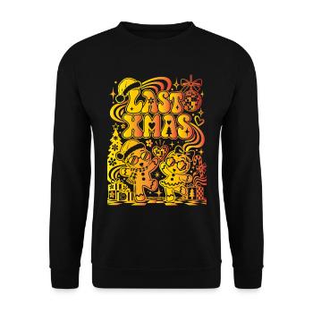 70s Ugly Christmas Weihnachten Last Xmas - Unisex Pullover - Schwarz - Vorne - Alina (178cm) & Michal (187cm)