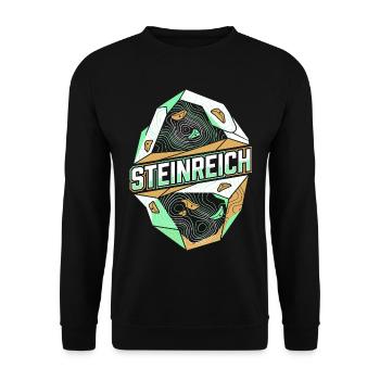 Bouldern & Klettern - Steinreich Spruch - Unisex Pullover - Schwarz - Vorne - Alina (178cm) & Michal (187cm)