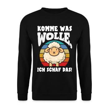 Komme Was Wolle Schaf Retro Vintage Design - Unisex Pullover - Schwarz - Vorne - Alina (178cm) & Michal (187cm)