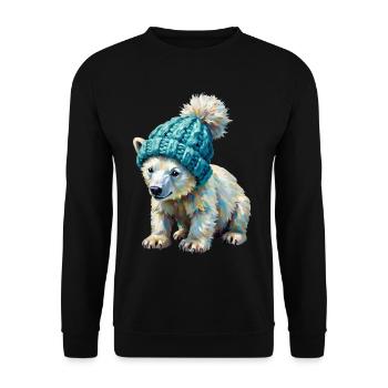 Kleiner Eisbär mit Pompon-Mütze - Unisex Pullover - Schwarz - Vorne - Alina (178cm) & Michal (187cm)