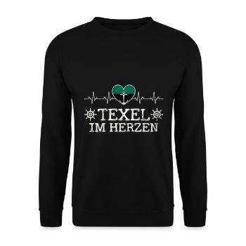 Texel im Herzen Herzschlag Holland - Unisex Pullover - Schwarz - Vorne - Alina (178cm) & Michal (187cm)