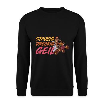 Staubig Dreckig Geil Geschenk - Unisex Pullover - Schwarz - Vorne - Alina (178cm) & Michal (187cm)