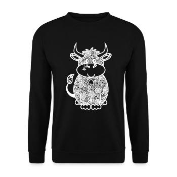Kuh Zeichnung - Unisex Pullover - Schwarz - Vorne - Alina (178cm) & Michal (187cm)