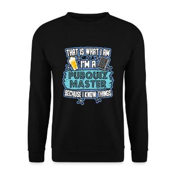 Pub Quiz Pubquiz Master Know Things - Unisex Pullover - Schwarz - Vorne - Alina (178cm) & Michal (187cm)