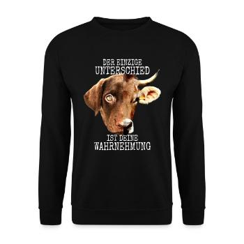 Der Unterschied Ist Deine Wahrnehmung Vegan Hund - Unisex Pullover - Schwarz - Vorne - Alina (178cm) & Michal (187cm)