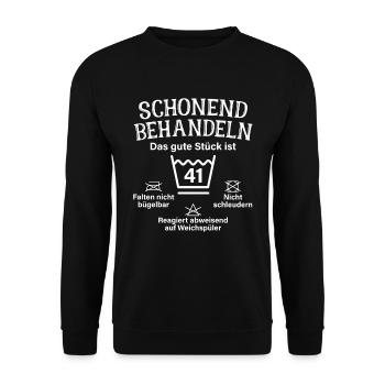 Schonend Behandeln 41 Geschenk Zum 41. Geburtstag - Unisex Pullover - Schwarz - Vorne - Alina (178cm) & Michal (187cm)