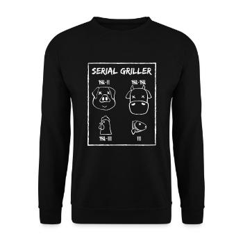 Serial Griller Auftragsgriller BBQ Grillmeister - Unisex Pullover - Schwarz - Vorne - Alina (178cm) & Michal (187cm)