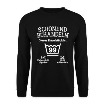 Schonend Behandeln 99. Geburtstag Einzelstück 99 - Unisex Pullover - Schwarz - Vorne - Alina (178cm) & Michal (187cm)