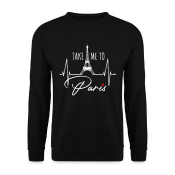 Emmenez-moi à Paris Heartbeat Tour Eiffel France - Sweat-shirt Unisexe - noir - Devant - Alina (178cm) & Michal (187cm)