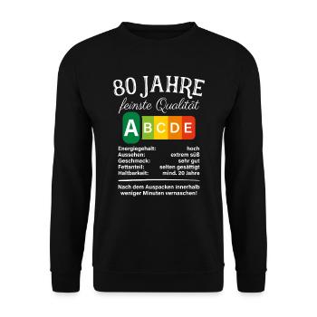 80 Jahre Feinste Qualität Geschenk 80. Geburtstag - Unisex Pullover - Schwarz - Vorne - Alina (178cm) & Michal (187cm)