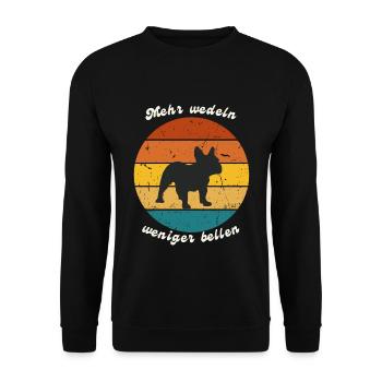 Mehr wedeln, weniger bellen Bulldogge - Unisex Pullover - Schwarz - Vorne - Alina (178cm) & Michal (187cm)