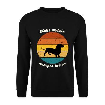 Mehr wedeln, weniger bellen Dackel - Unisex Pullover - Schwarz - Vorne - Alina (178cm) & Michal (187cm)