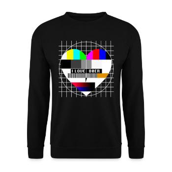 80er Jahre TV Testbild Herz Liebe I Love 80s Party - Unisex Pullover - Schwarz - Vorne - Alina (178cm) & Michal (187cm)