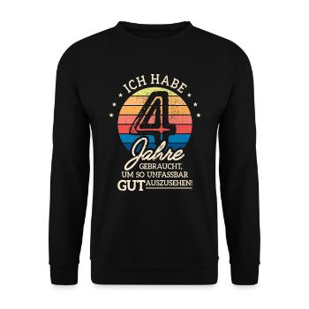 4. Geburtstag Geschenk Habe 4 Jahre Gebraucht - Unisex Pullover - Schwarz - Vorne - Alina (178cm) & Michal (187cm)