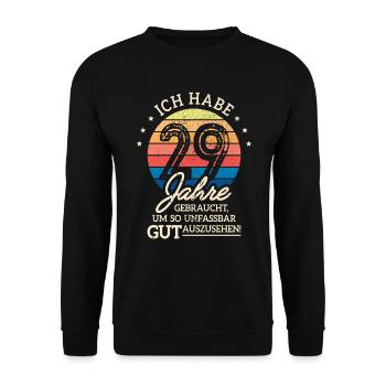 29. Geburtstag Geschenk Habe 29 Jahre Gebraucht - Unisex Pullover - Schwarz - Vorne - Alina (178cm) & Michal (187cm)
