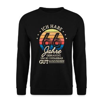 66. Geburtstag Geschenk Habe 66 Jahre Gebraucht - Unisex Pullover - Schwarz - Vorne - Alina (178cm) & Michal (187cm)