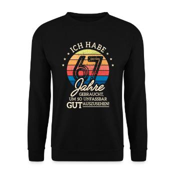 67. Geburtstag Geschenk Habe 67 Jahre Gebraucht - Unisex Pullover - Schwarz - Vorne - Alina (178cm) & Michal (187cm)