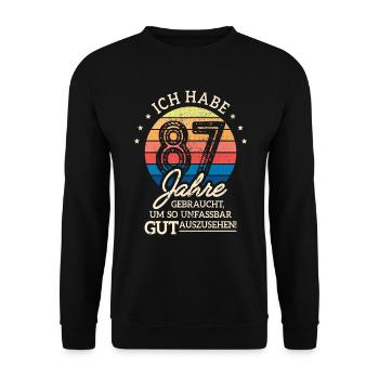 87. Geburtstag Geschenk Habe 87 Jahre Gebraucht - Unisex Pullover - Schwarz - Vorne - Alina (178cm) & Michal (187cm)