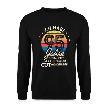 95. Geburtstag Geschenk Habe 95 Jahre Gebraucht - Unisex Pullover - Schwarz - Vorne - Alina (178cm) & Michal (187cm)