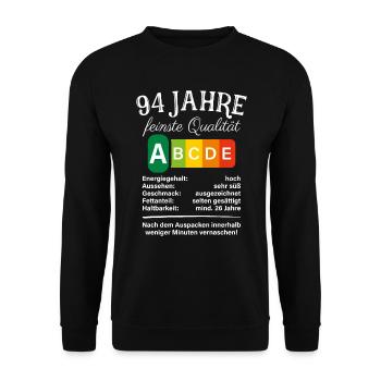 94 Jahre Feinste Qualität Geschenk 94. Geburtstag - Unisex Pullover - Schwarz - Vorne - Alina (178cm) & Michal (187cm)