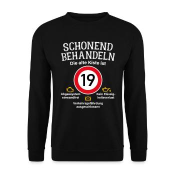 19. Geburtstag Schonend Behandeln 19 Alte Kiste 19 - Unisex Pullover - Schwarz - Vorne - Alina (178cm) & Michal (187cm)
