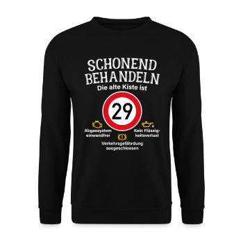 29. Geburtstag Schonend Behandeln 29 Alte Kiste 29 - Unisex Pullover - Schwarz - Vorne - Alina (178cm) & Michal (187cm)