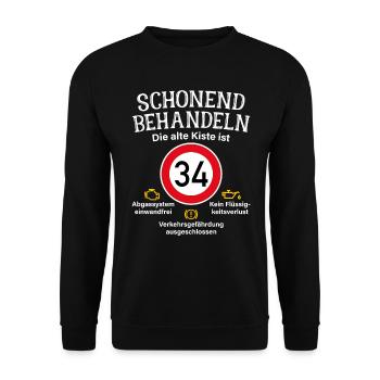 34. Geburtstag Schonend Behandeln 34 Alte Kiste 34 - Unisex Pullover - Schwarz - Vorne - Alina (178cm) & Michal (187cm)