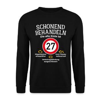 27. Geburtstag Schonend Behandeln 27 Alte Kiste 27 - Unisex Pullover - Schwarz - Vorne - Alina (178cm) & Michal (187cm)