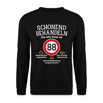 88. Geburtstag Schonend Behandeln 88 Alte Kiste 88 - Unisex Pullover - Schwarz - Vorne - Alina (178cm) & Michal (187cm)