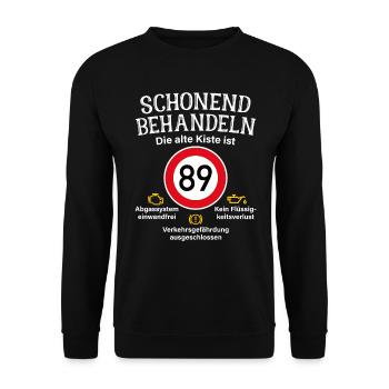 89. Geburtstag Schonend Behandeln 89 Alte Kiste 89 - Unisex Pullover - Schwarz - Vorne - Alina (178cm) & Michal (187cm)