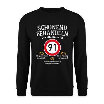 91. Geburtstag Schonend Behandeln 91 Alte Kiste 91 - Unisex Pullover - Schwarz - Vorne - Alina (178cm) & Michal (187cm)
