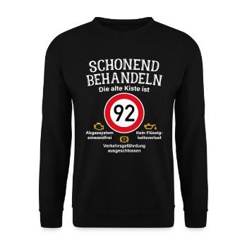 92. Geburtstag Schonend Behandeln 92 Alte Kiste 92 - Unisex Pullover - Schwarz - Vorne - Alina (178cm) & Michal (187cm)