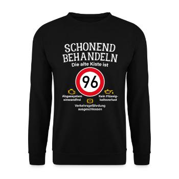 96. Geburtstag Schonend Behandeln 96 Alte Kiste 96 - Unisex Pullover - Schwarz - Vorne - Alina (178cm) & Michal (187cm)