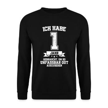 1. Geburtstag Geschenk Habe 1 Jahr Gebraucht - Unisex Pullover - Schwarz - Vorne - Alina (178cm) & Michal (187cm)