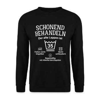 35. Geburtstag Schonend Behandeln Alte Lappen 35 - Unisex Pullover - Schwarz - Vorne - Alina (178cm) & Michal (187cm)