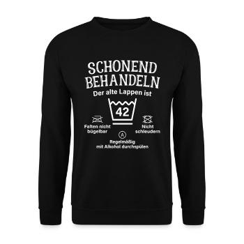 42. Geburtstag Schonend Behandeln Alte Lappen 42 - Unisex Pullover - Schwarz - Vorne - Alina (178cm) & Michal (187cm)