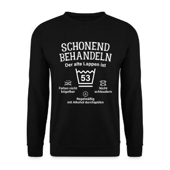 53. Geburtstag Schonend Behandeln Alte Lappen 53 - Unisex Pullover - Schwarz - Vorne - Alina (178cm) & Michal (187cm)