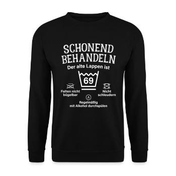 69. Geburtstag Schonend Behandeln Alte Lappen 69 - Unisex Pullover - Schwarz - Vorne - Alina (178cm) & Michal (187cm)