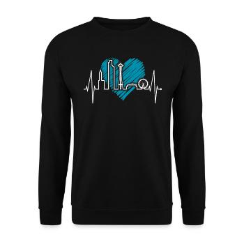 Seattle Skyline Heartbeat USA Fan Heart Pulse Love - Unisex Sweatshirt - black - Front - Alina (178cm) & Michal (187cm)