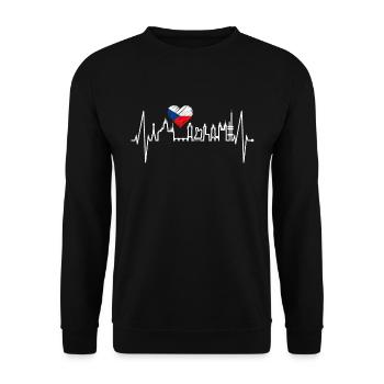 Prag Skyline Herzschlag Tschechien Herz Love Praha - Unisex Pullover - Schwarz - Vorne - Alina (178cm) & Michal (187cm)