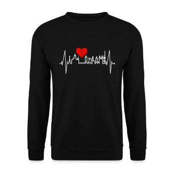 Prag Skyline Herzschlag Tschechien Herz Love Praha - Unisex Pullover - Schwarz - Vorne - Alina (178cm) & Michal (187cm)