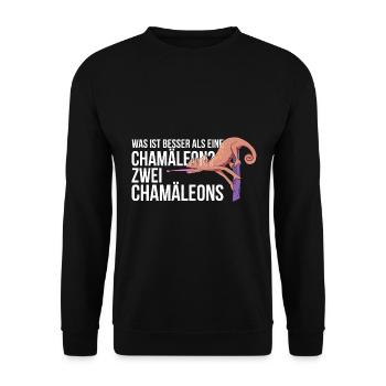 Was ist besser als Chamäleon? Zwei Chamäleons - Unisex Pullover - Schwarz - Vorne - Alina (178cm) & Michal (187cm)