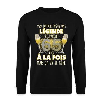 Anniversaire 65 ans papa Et Maman Légende - Sweat-shirt Unisexe - noir - Devant - Alina (178cm) & Michal (187cm)