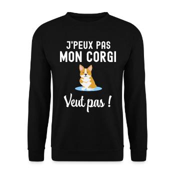 Chien De Race Humour Welsh Corgi - Sweat-shirt Unisexe - noir - Devant - Alina (178cm) & Michal (187cm)