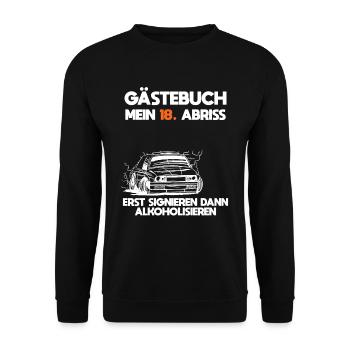 18 Geburtstag Gästebuch eintragen - Unisex Pullover - Schwarz - Vorne - Alina (178cm) & Michal (187cm)